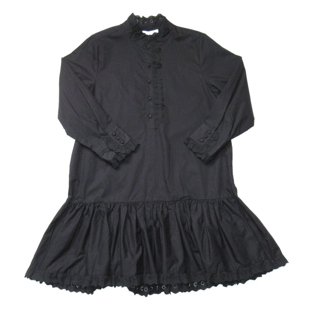NWT Hunter Bell Carter in Black Lace Trim Cotton Poplin Mini Shirt Dress S